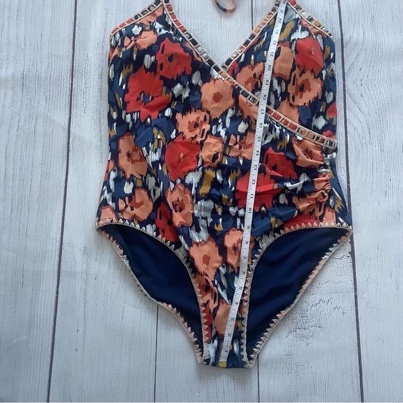 Boden Crochet Trim Wrap One Piece Halter Style Swimsuit Size 14 - Picture 2 of 9